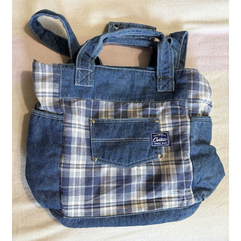 Carters Backpack Cold Insulated Bag Pockets Adj Straps Plaid Denim Medium Size